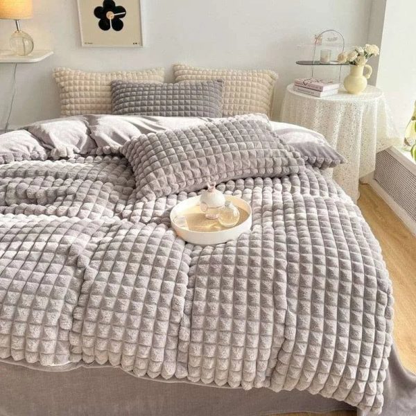 Fluffy Luxury Faux Rabbit Hair Velvet Comforter Set Online Sale