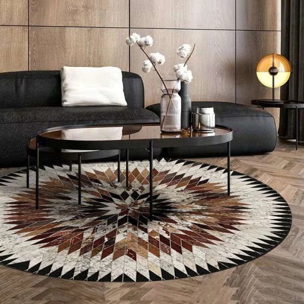 Geometric Pattern Round Carpet - Anti-Slip & Machine Washable For Sale