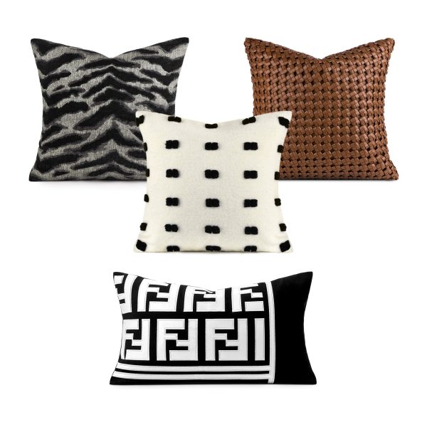 Chic Black and White Orange Accent High-End Cushion Fashion