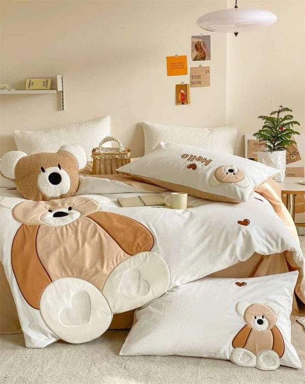 Cute Cartoon Bear Applique Washed Cotton Child Bedding Set Online now