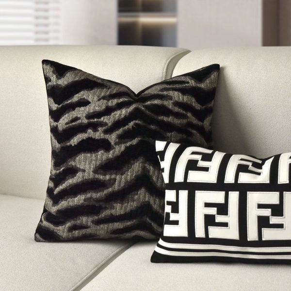 Chic Black and White Orange Accent High-End Cushion Fashion