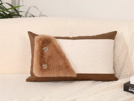 Faux Snow Leopard Fur Lumbar Pillowcase with Patchwork Design 30x50cm Discount