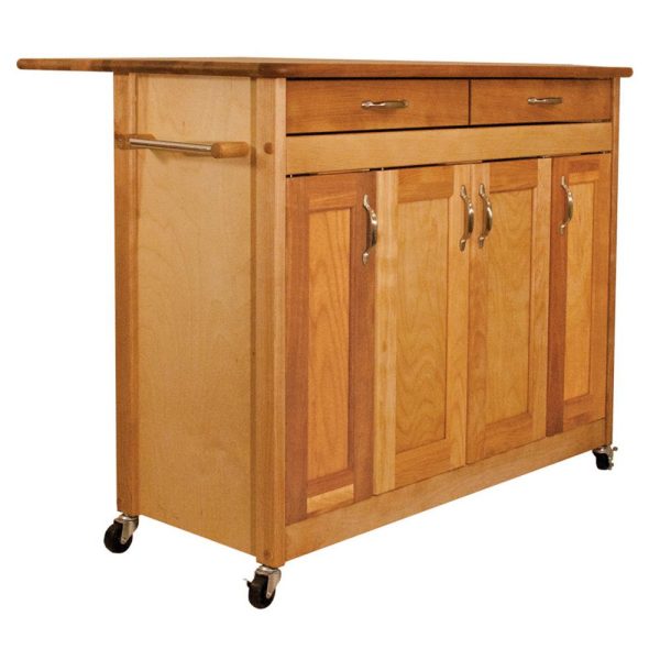 Portable Natural Kitchen Cart with Butcher Block Top and Drop Leaf 53228 Supply