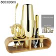 Gold Boston Cocktail Shaker Set with Bamboo Stand For Sale