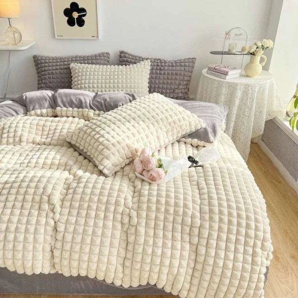 Fluffy Luxury Faux Rabbit Hair Velvet Comforter Set Online Sale