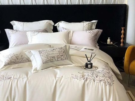 Embroidered Leaves Bedding Set on Sale