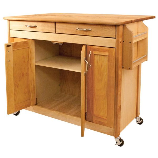 Portable Natural Kitchen Cart with Butcher Block Top and Drop Leaf 53228 Supply