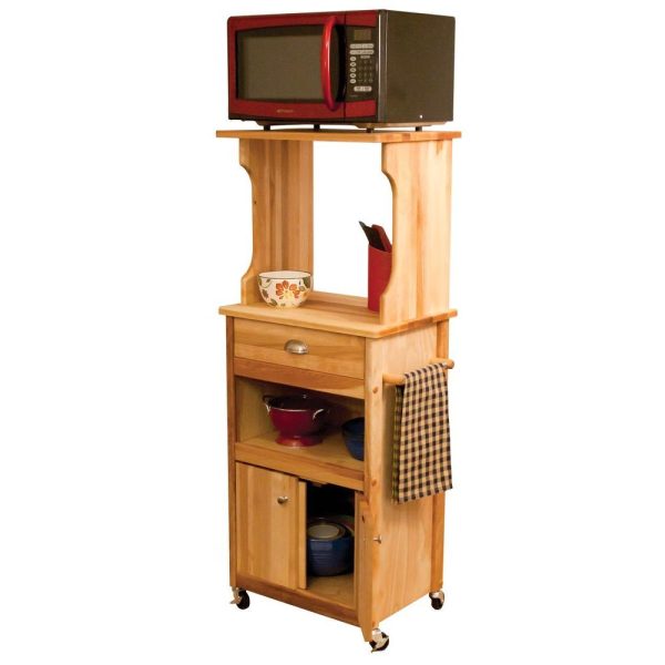 Microwave Coffee Natural Wood Kitchen Cart with Hutch Top 51570 Sale