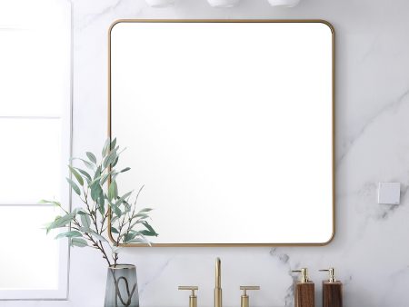 Soft Corner Metal Rectangular Mirror 36X36 Inch In Brass Cheap