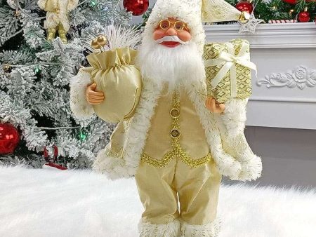 Golden Standing Santa Claus Doll With Gift Bags Christmas Decor Fashion