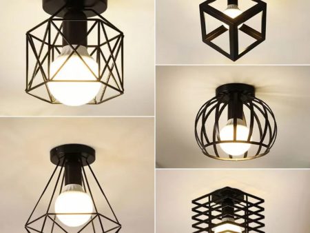 Vintage E27 Ceiling Lights Ceiling Lamps For Corridor Foyer Aisle Black Metal Indoor Cage Chandelier Lighting Fixures for Home Hot on Sale