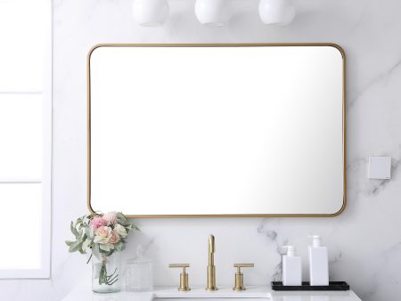 Soft Corner Metal Rectangular Mirror 27X40 Inch In Brass For Cheap