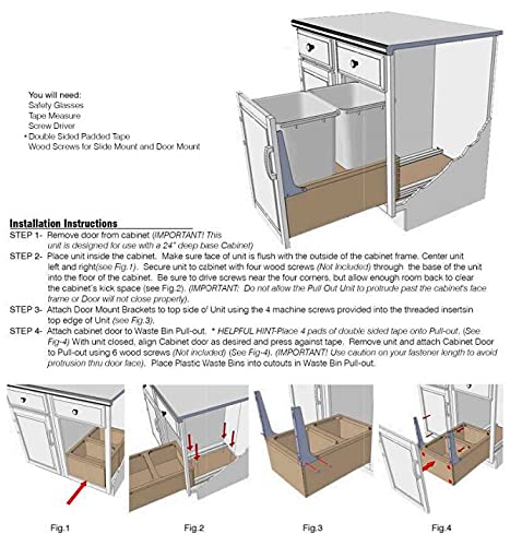 Double Wood Framed Bottom Mount Kitchen Pullout Waste Container Trash Can System with Soft Close Slides and Mounting Brackets For Cheap