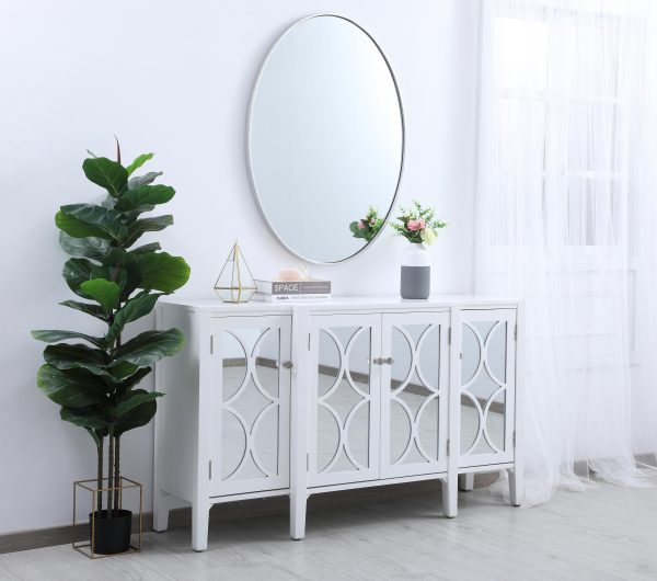 Metal Frame Oval Mirror 40 Inch In Silver For Sale