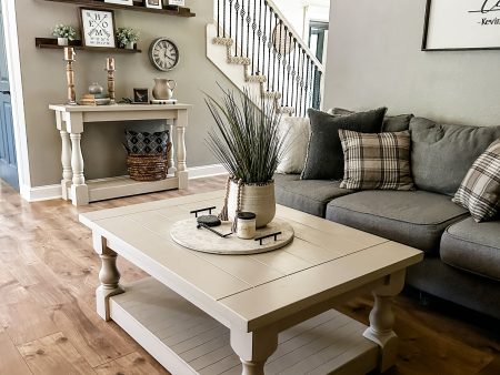 Rustic baluster rectangle farmhouse coffee table in khaki Sale