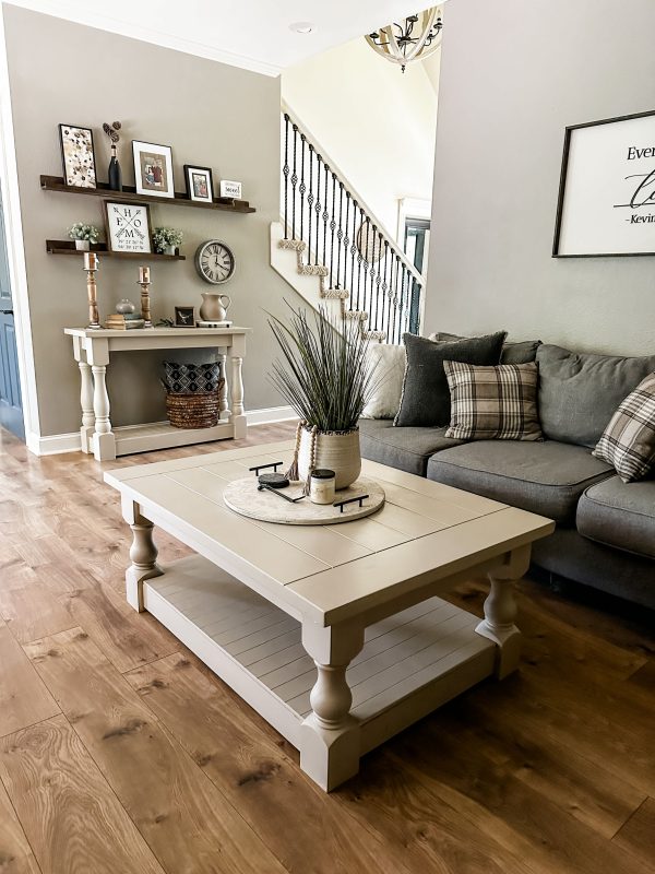 Rustic baluster rectangle farmhouse coffee table in khaki Sale