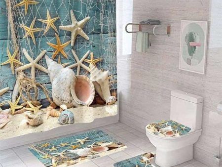 Starfish Bath Curtain Shell Ocean Beach Print Shower Curtains Set Large Sizes Online