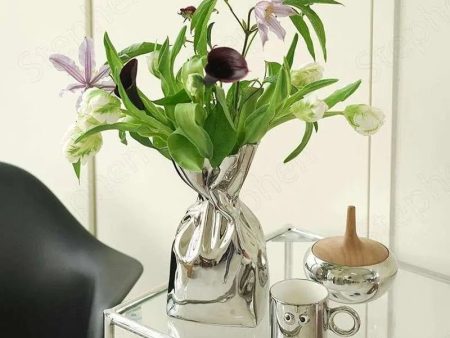 Folded Paper Bag Silver Plated Craft Dried Flowers Vase Online