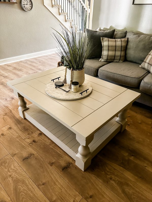 Rustic baluster rectangle farmhouse coffee table in khaki Sale