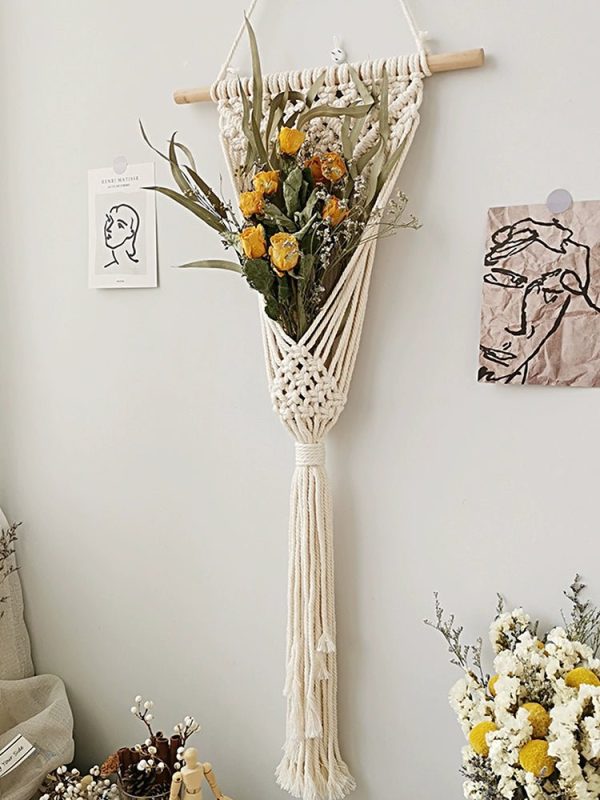 Hand-Woven Cotton Rope Tapestry with Dried Flower Pocket Online Hot Sale