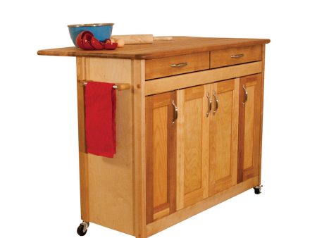 Portable Natural Kitchen Cart with Butcher Block Top and Drop Leaf 53228 Supply