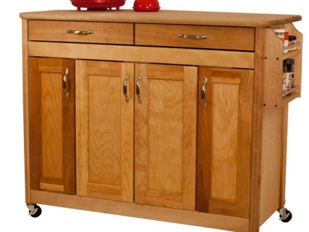 Full Size Natural Kitchen Cart with Butcher Block Top and Locking Casters 53220 For Sale