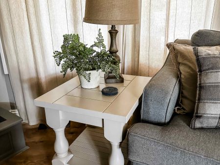 Rustic baluster farmhouse end table in khaki Online Sale