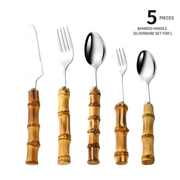 Bamboo Handle Stainless Steel Cutlery Set Fashion