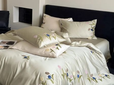 Luxury 100% Long-Staple Cotton Embroidered Queen Bedding Set For Cheap