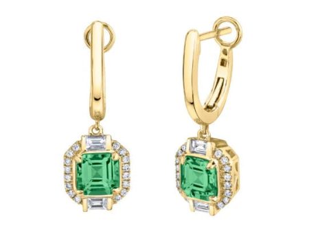 14k Yellow Gold 2.82cttw Green Tourmaline & .29cttw Diamond Huggie Earrings For Cheap