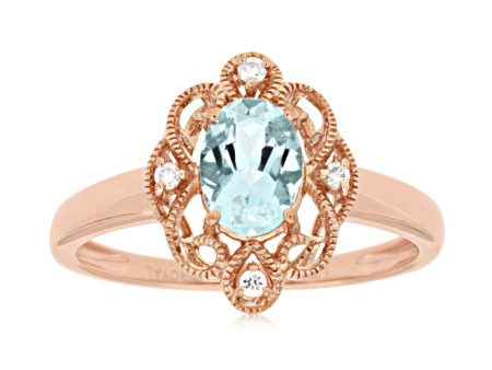 14k Rose Gold Fashion Ring .70ct Aquamarine & .04cttw Diamond Halo Discount