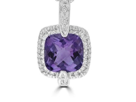 14k White Gold 2.11ct Amethyst & .15cttw Diamond Halo Pendant For Sale