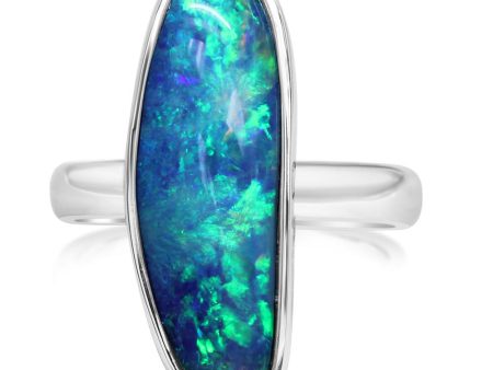 14K White Gold Australian Opal Doublet Ring - Large Version Online Sale