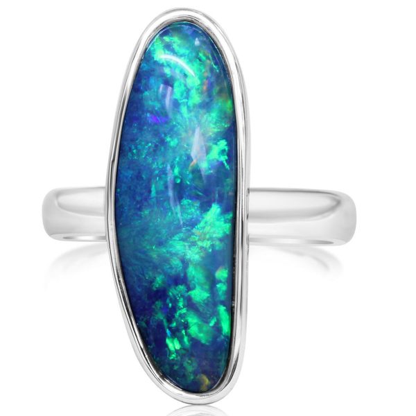 14K White Gold Australian Opal Doublet Ring - Large Version Online Sale