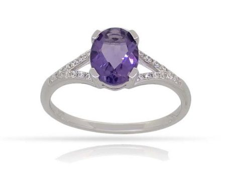 14k White Gold 1.24ct oval Amethyst and .12cttw Diamond Ring Cheap