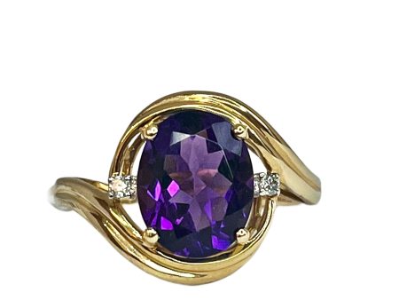 14k Yellow Gold 2.23ct oval Amethyst & diamond ring Online Hot Sale