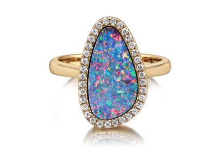 14K Yellow Gold Australian Opal Doublet Diamond Ring Discount