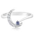 14K White Gold Sapphire Diamond Moon Ring on Sale