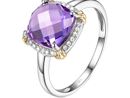 14k Two Tone 2.54ct Amethyst and .07cttw Diamond Ring, Online Sale