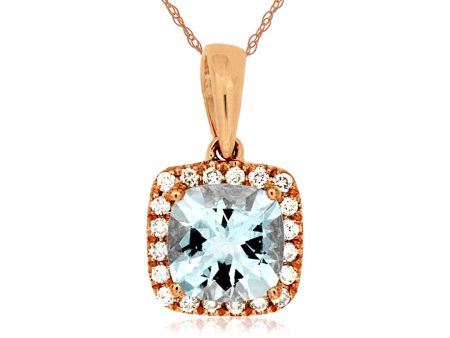 14k Rose Gold .85ct Aquamarine & .11cttw Diamond Necklace Hot on Sale