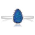 14K White Gold Australian Opal Doublet Smooth Shank Ring Cheap