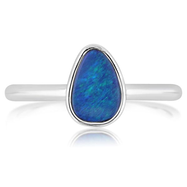 14K White Gold Australian Opal Doublet Smooth Shank Ring Cheap