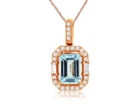 14k Rose Gold 1.40ct Aquamarine & .27cttw Diamond Necklace Sale