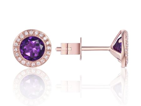 14k Rose Gold 1.36ct Amethyst & .11cttw Diamond Earrings For Sale