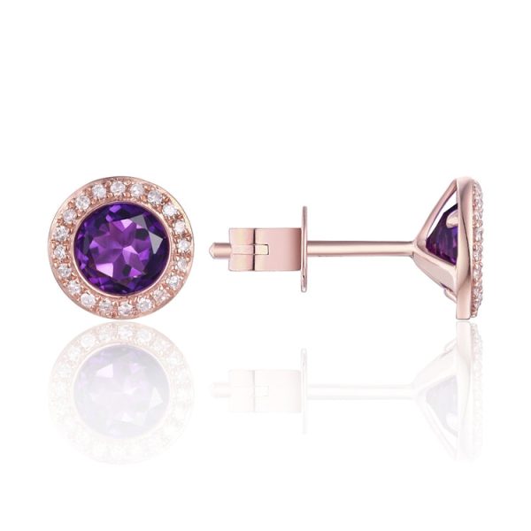 14k Rose Gold 1.36ct Amethyst & .11cttw Diamond Earrings For Sale