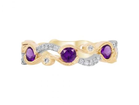 14k Yellow & White Gold .46cttw Amethyst & .10cttw Diamond Scalloped Band Online Sale