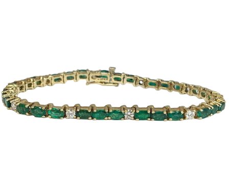 18k Yellow Gold 2.40cttw Emerald & Diamond Tennis Bracelet Online Sale