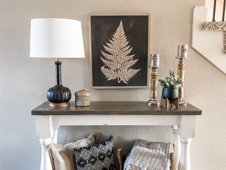 Entry table with baluster legs in white with aged barrel top Cheap