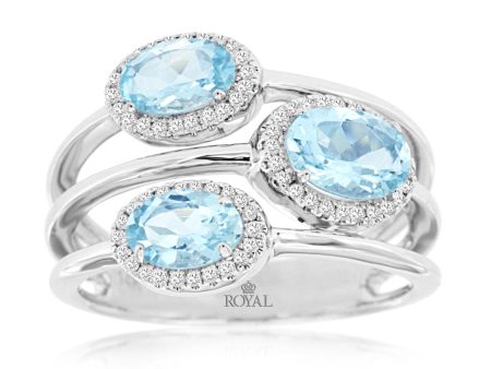 14k White Gold 1.50cttw Aquamarine & .20cttw Diamond Halo Fashion Ring Online now