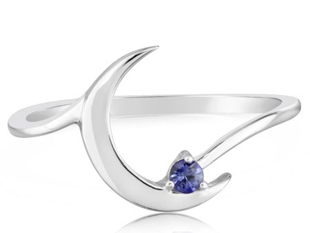 14K White Gold Sapphire Moon Ring For Discount